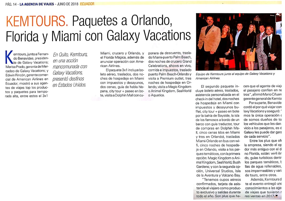 Kemtours. Paquetes a Orlando, Florida y Miami con Galaxy Vacations