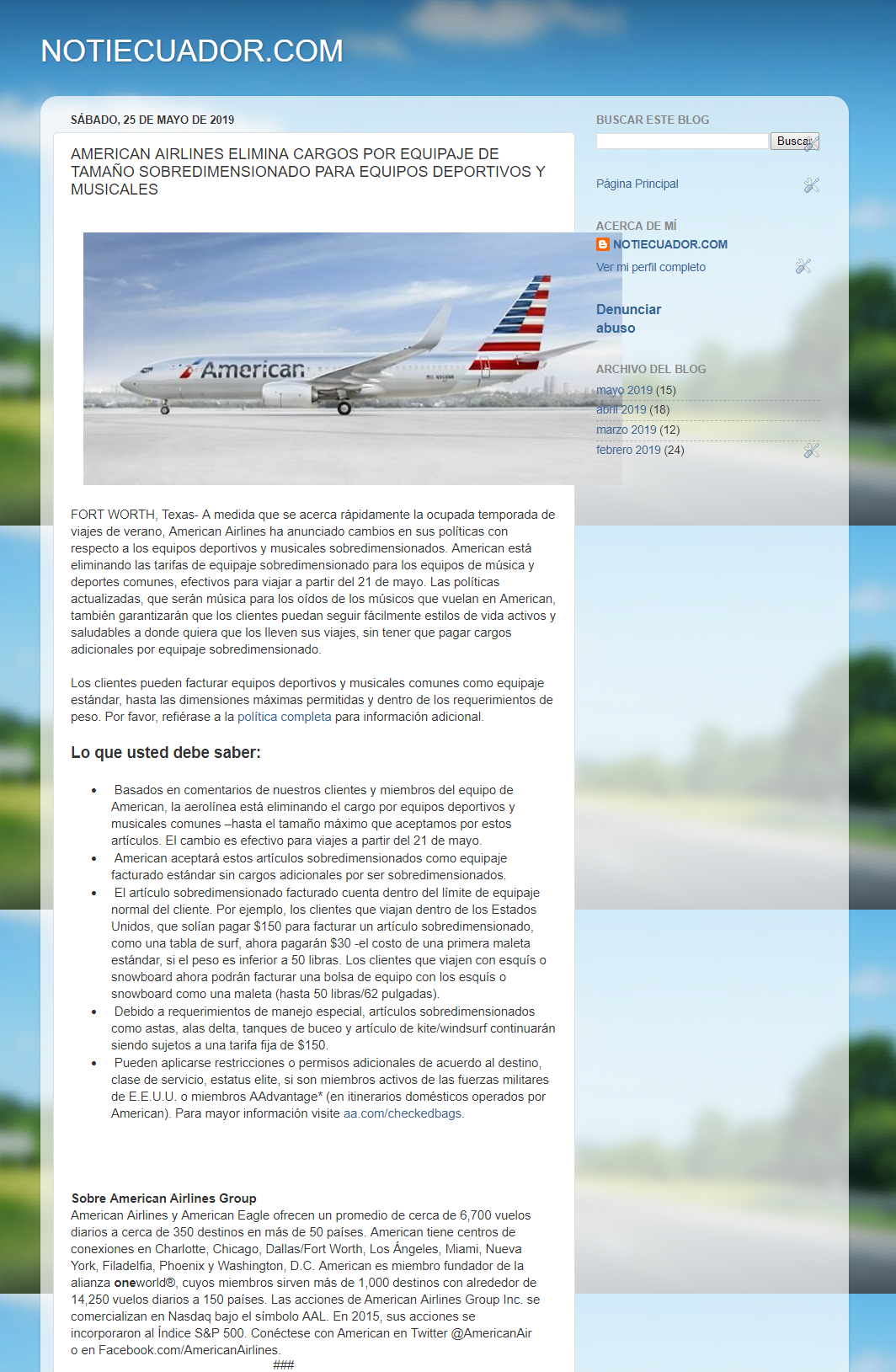 AMERICAN AIRLINES ELIMINA CARGOS POR EQUIPAJE DE TAMAÑO SOBREDIMENSIONADO  PARA EQUIPOS DEPORTIVOS Y MUSICALES